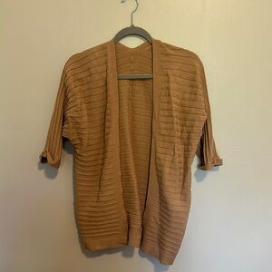 Brown Ribbed Open Cardigan